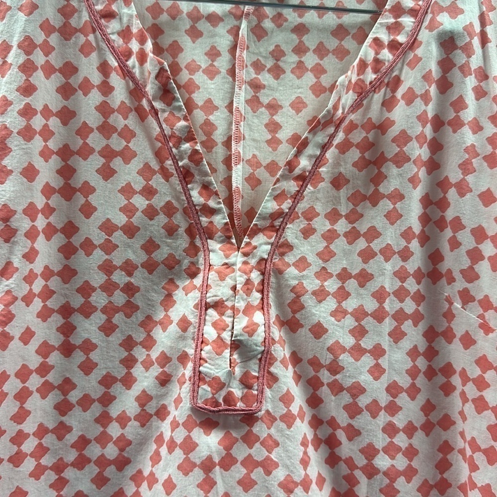 Persifor Cotton Tunic Coverup Dress Coral & White V-Neck Sz Large Resortwear - Picture 3 of 7